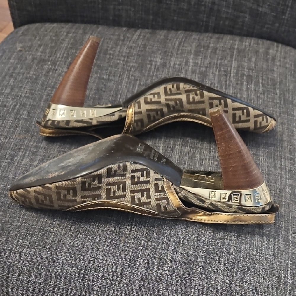 Fendi Brown Monogram Peep-Toe Heels - Picture 6 of 8